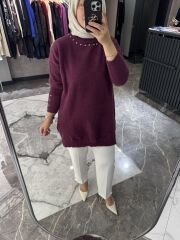 YAKASI TAŞ İŞLEMELİ ANGORA KAZAK