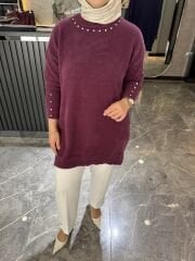 YAKASI TAŞ İŞLEMELİ ANGORA KAZAK