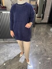 YAKASI TAŞ İŞLEMELİ ANGORA KAZAK