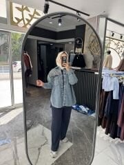 OMZU SIRALI TAŞ İŞLEMELİ KOT CEKET