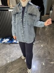 OMZU SIRALI TAŞ İŞLEMELİ KOT CEKET