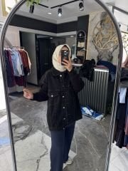 KOLU TRİKO DETAY KOT CEKET