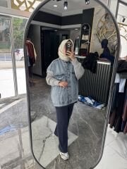 KOLU TRİKO DETAY KOT CEKET