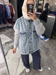 KOLU TRİKO DETAY KOT CEKET