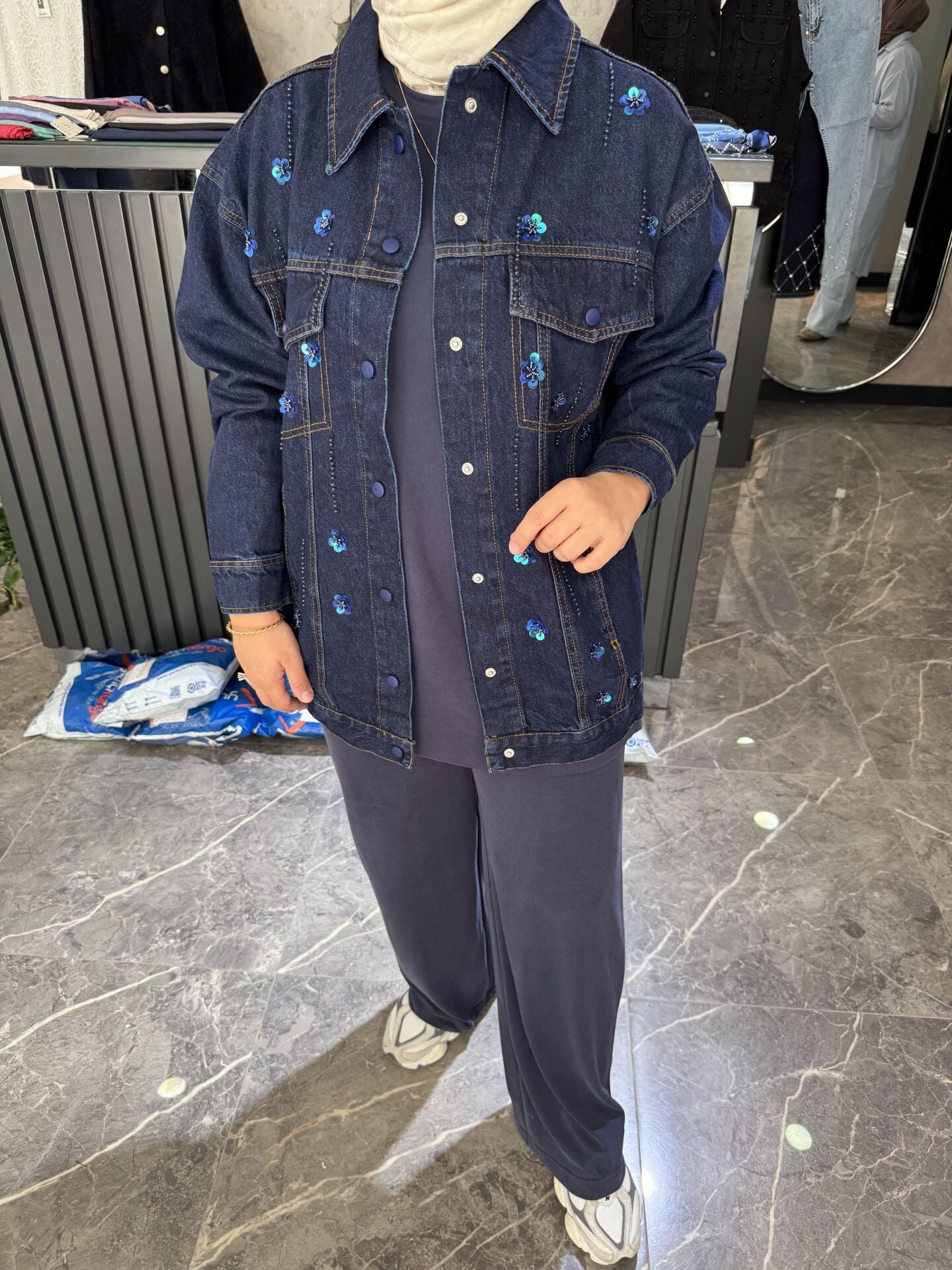 ÇİÇEK DESEN KOT CEKET