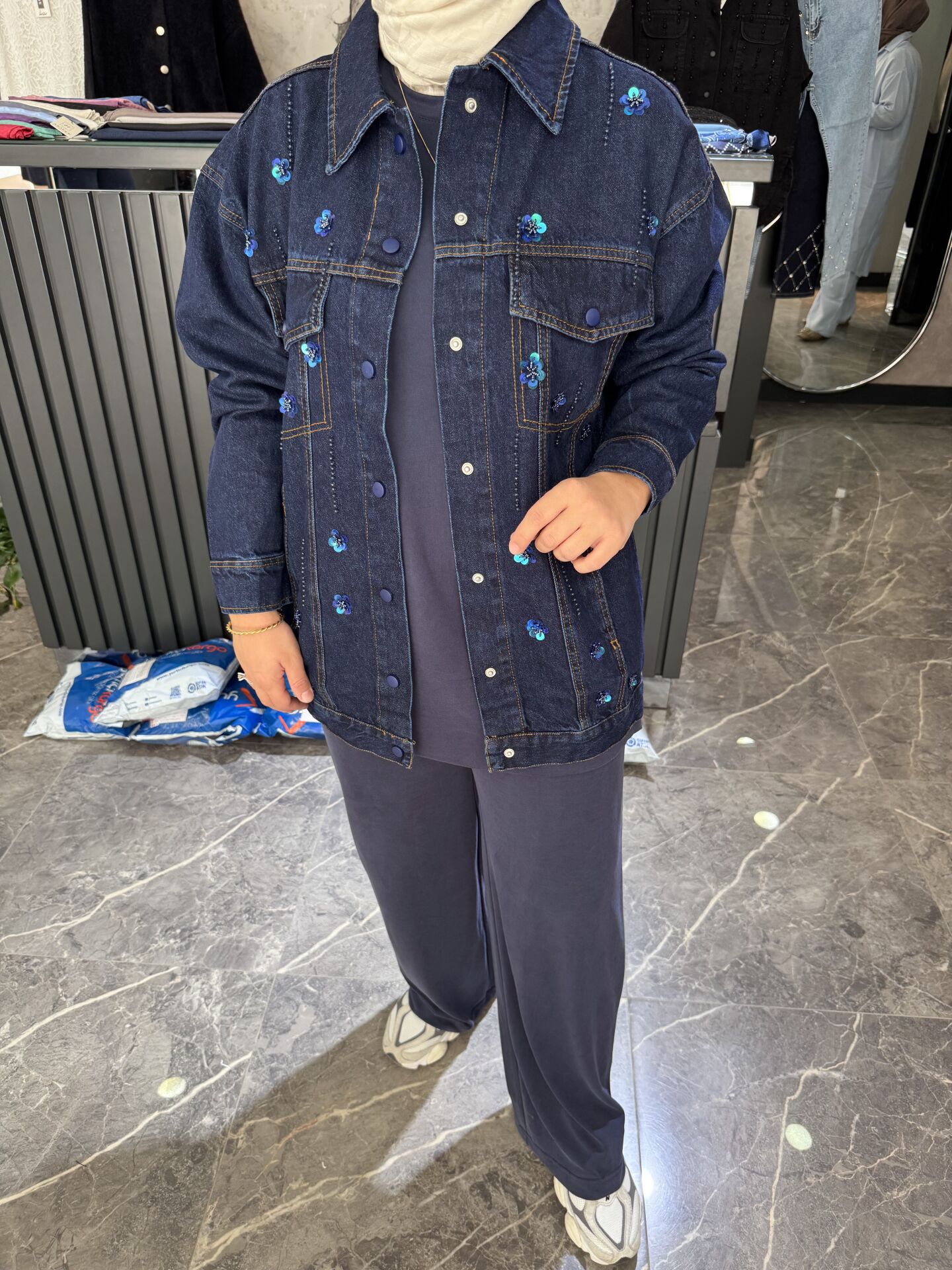 ÇİÇEK DESEN KOT CEKET