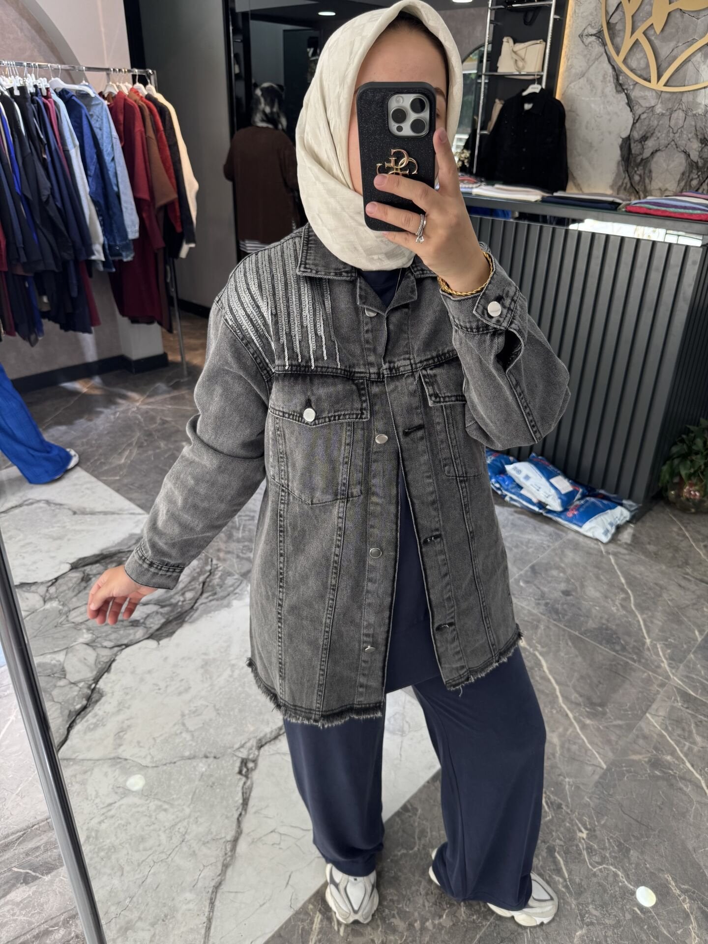 ANTRASİT İŞLEMELİ KOT CEKET