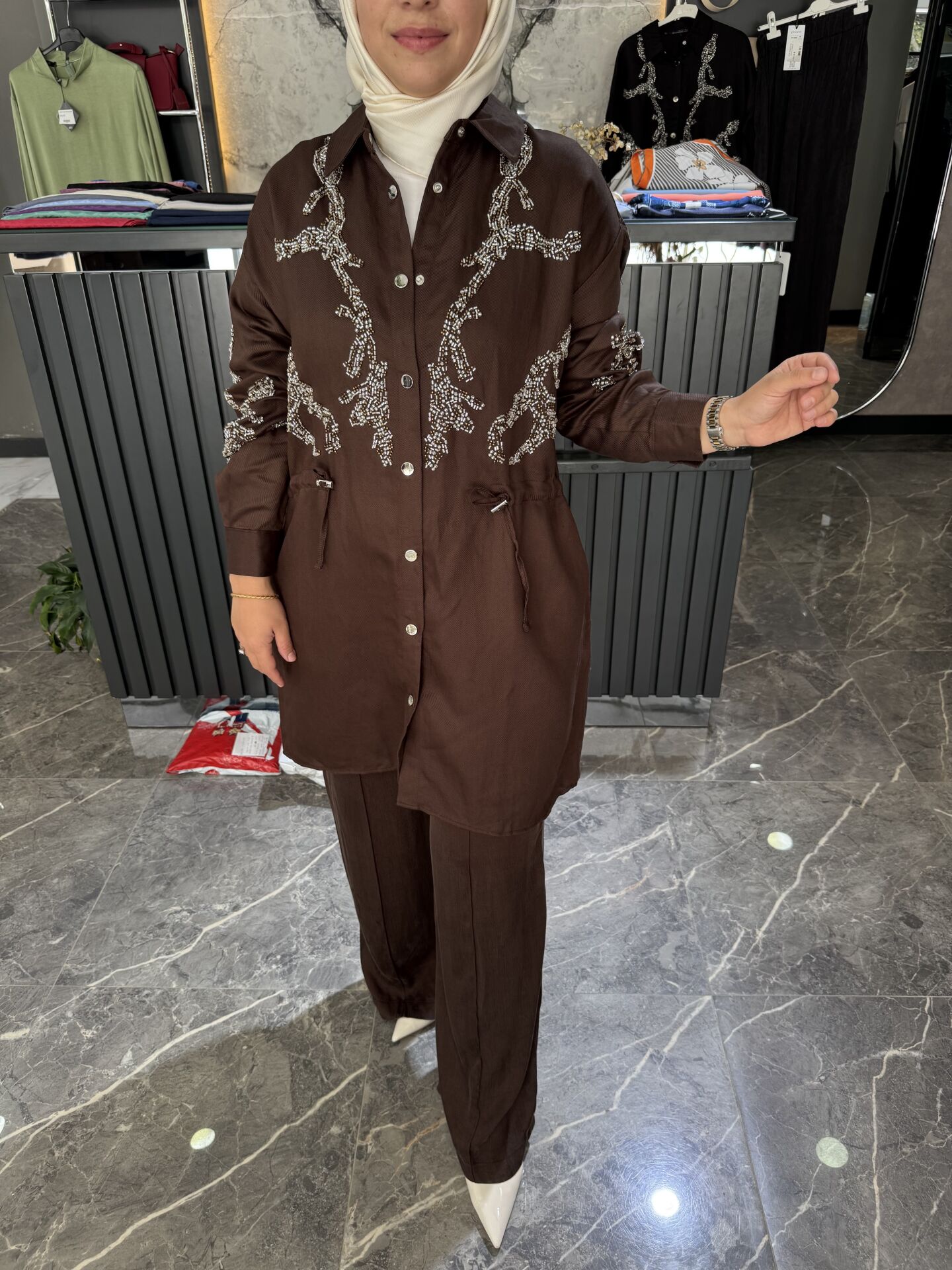 BONCUK İŞLEMELİ PAMUK KETEN KAP