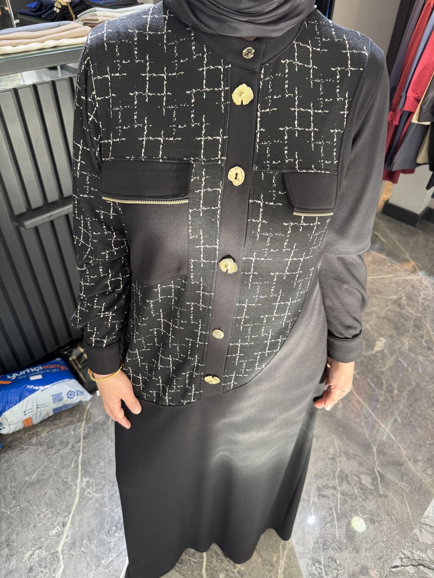 Mihriban Çağlı Gold düğmeli Elbise