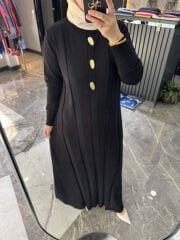 Gold düğme detay Merserize Elbise