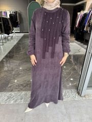 İpek Kupra Boncuk Şeritli Elbise