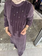 İpek Kupra Boncuk Şeritli Elbise