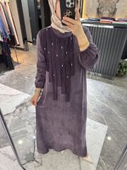 İpek Kupra Boncuk Şeritli Elbise