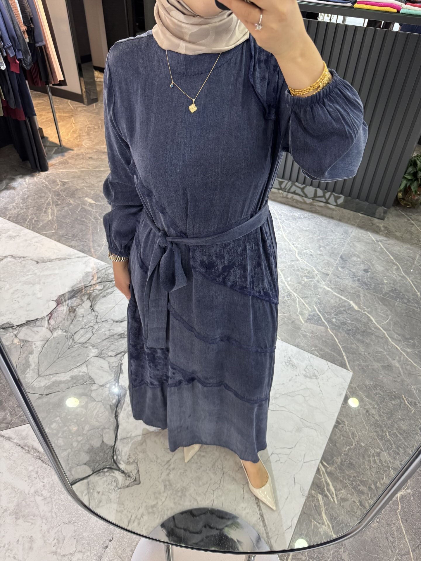 İpek Kupra Desenli Elbise