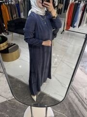 HAKİM YAKA DÜZ İPEK KUPRA ELBİSE