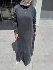 HAKİM YAKA DÜZ İPEK KUPRA ELBİSE