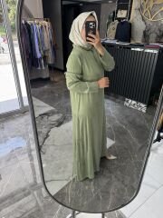 HAKİM YAKA DÜZ İPEK KUPRA ELBİSE