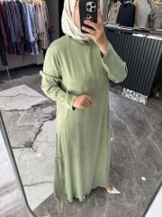 HAKİM YAKA DÜZ İPEK KUPRA ELBİSE