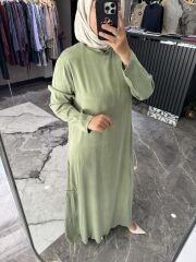 HAKİM YAKA DÜZ İPEK KUPRA ELBİSE