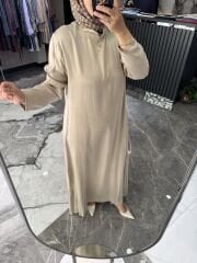 HAKİM YAKA DÜZ İPEK KUPRA ELBİSE