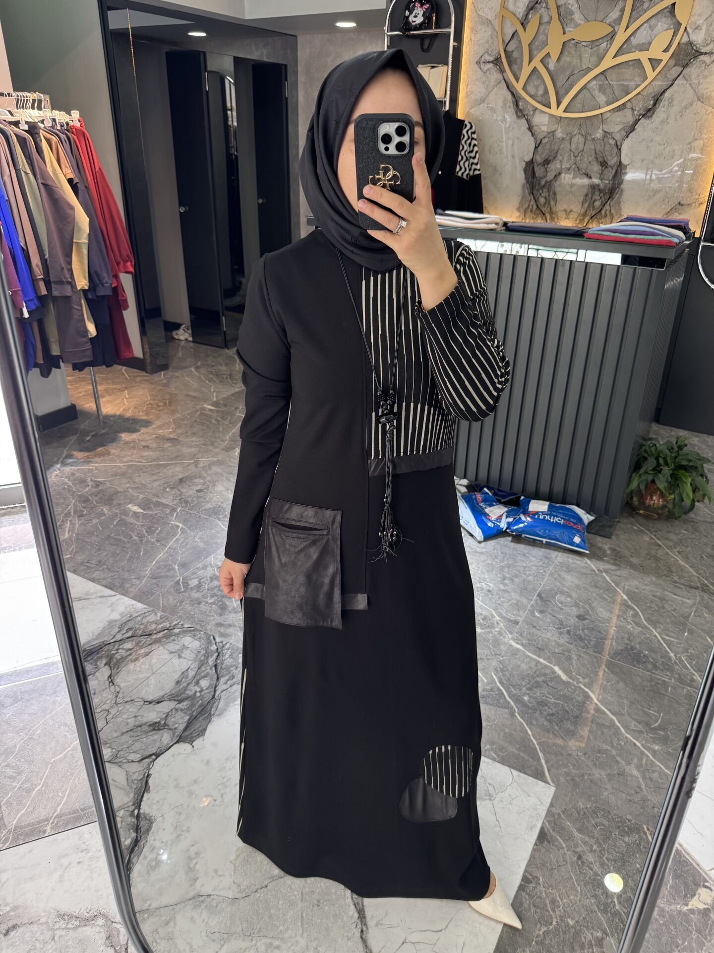 MİHRİBAN ÇAĞLI ÇİZGİ DETAYLI ÇELİK ÖRME ELBİSE