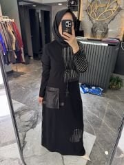 MİHRİBAN ÇAĞLI ÇİZGİ DETAYLI ÇELİK ÖRME ELBİSE