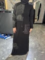 MİHRİBAN ÇAĞLI ÇİZGİ DETAYLI ÇELİK ÖRME ELBİSE