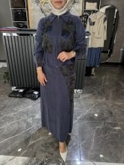 İPEK KUPRA DESENLİ ETEKLİ TAKIM