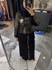 MİHRİBAN ÇAĞLI YAKMA DESEN ETEKLİ TAKIM