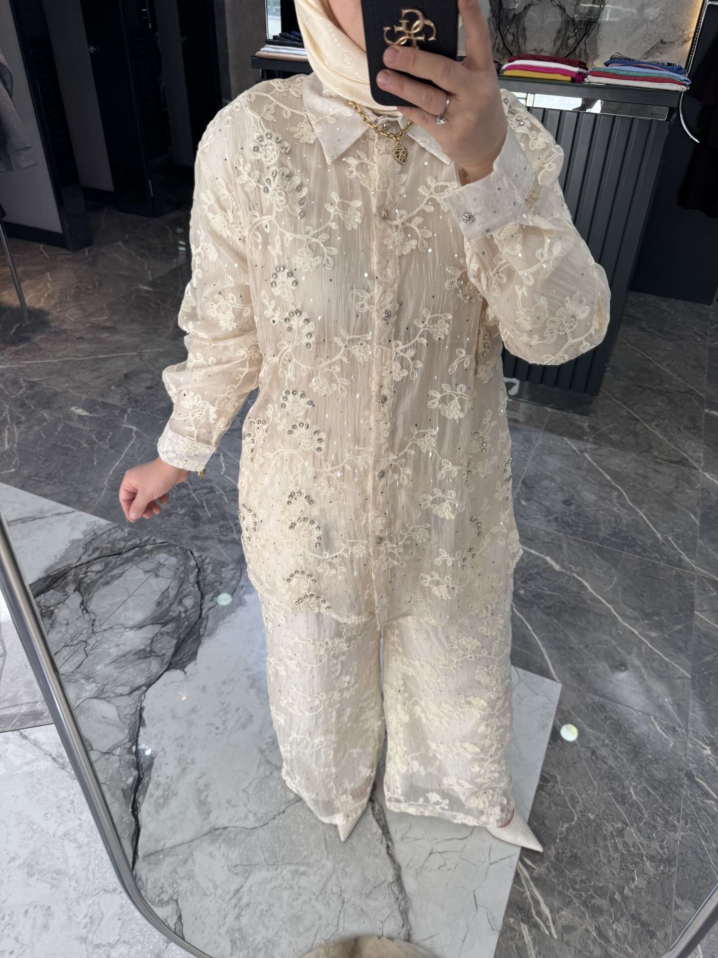 İthal Taşlı Pantolonlu Takım