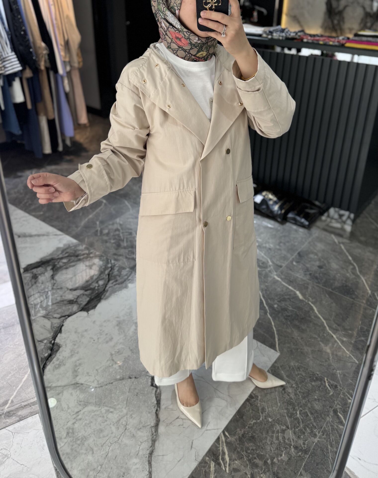 İNCE ASTARLI ÇİFT DÜĞMELİ TRENÇ