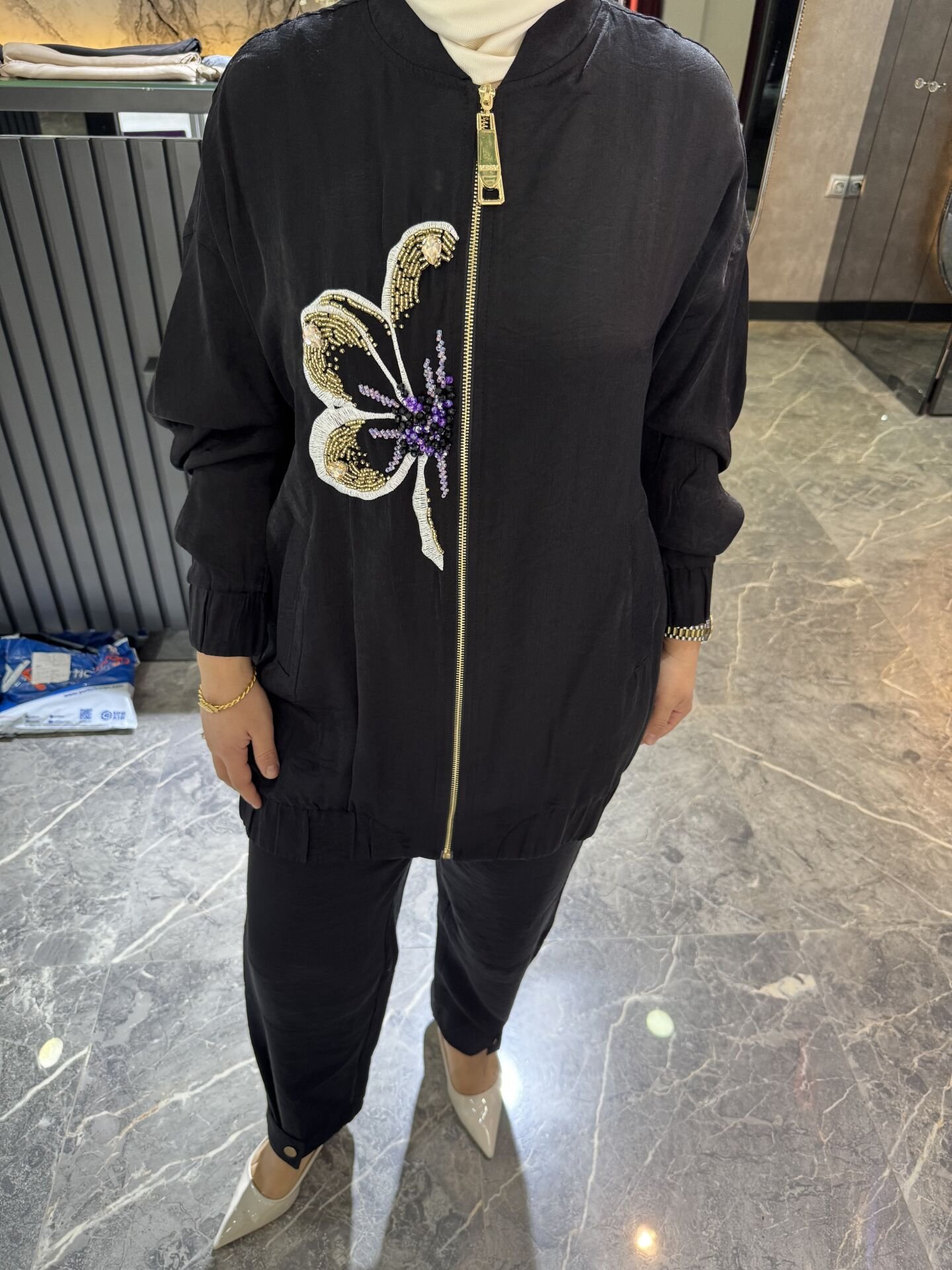 MİSSEMRAMİS PAMUK İPEK ÇİÇEK İŞLEMELİ TAKIM