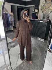 3 BOYUTLU ÇİÇEK DETAY İPEK KUPRA TAKIM