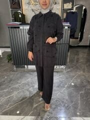 3 BOYUTLU ÇİÇEK DETAY İPEK KUPRA TAKIM