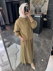Sedef Düğmeli Etekli Takım