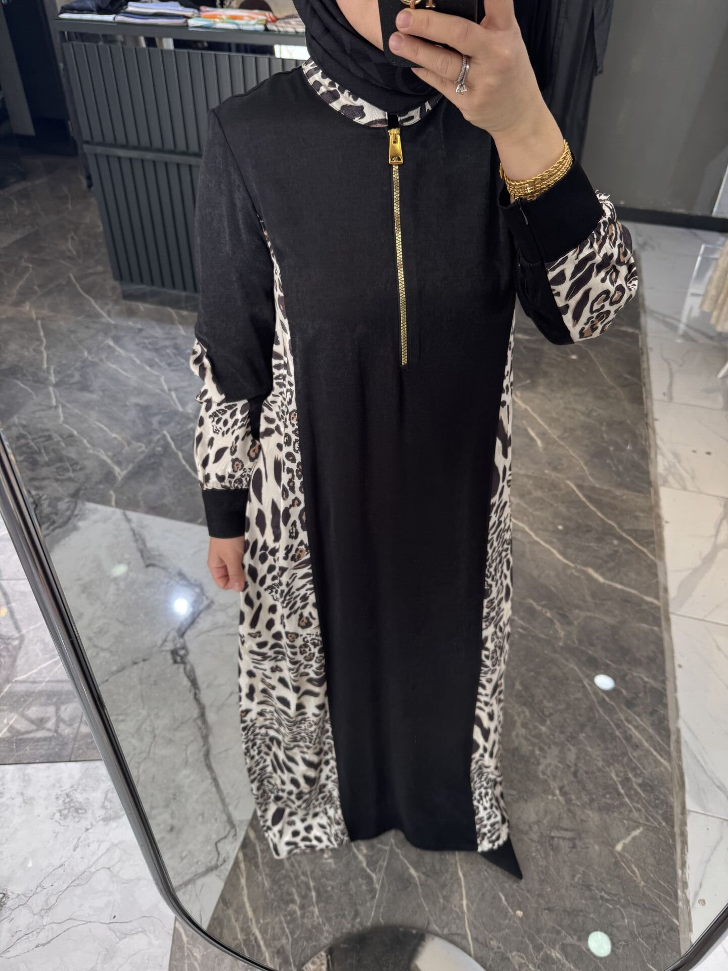 İpek Keten Leopar detay Elbise