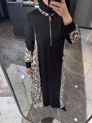 İpek Keten Leopar detay Elbise