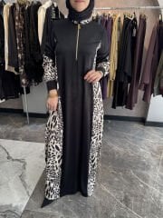 İpek Keten Leopar detay Elbise