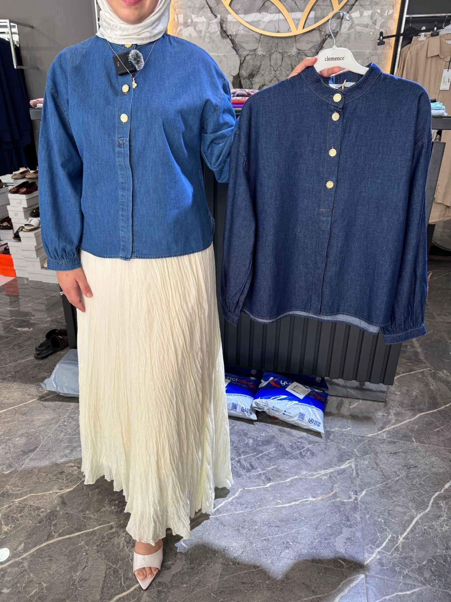 Etek üstü Denim Gömlek